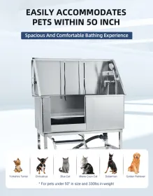 50" Stainless Steel Grooming Bathtub with Stairs