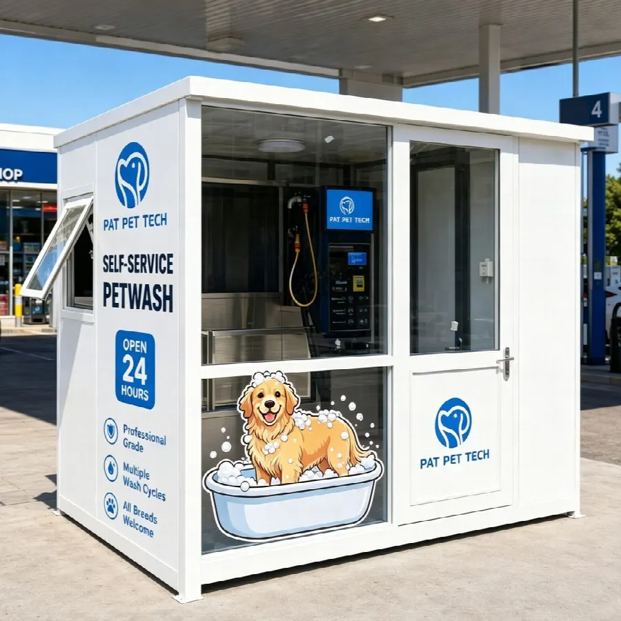 PAT PET outdoor self-service pet wash cabin at a fuel station